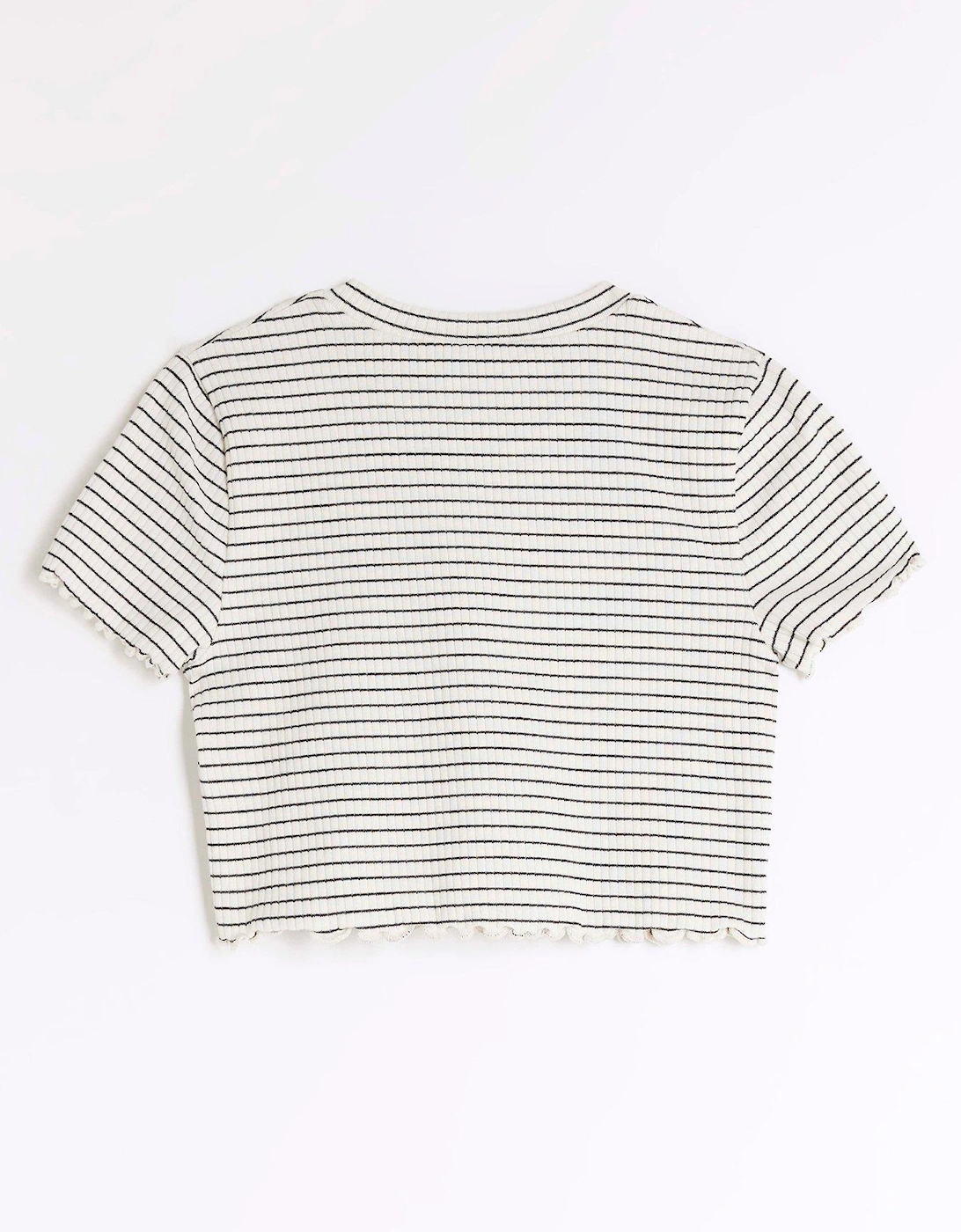 Girls Lettuce Hem Stripe T-shirt - White