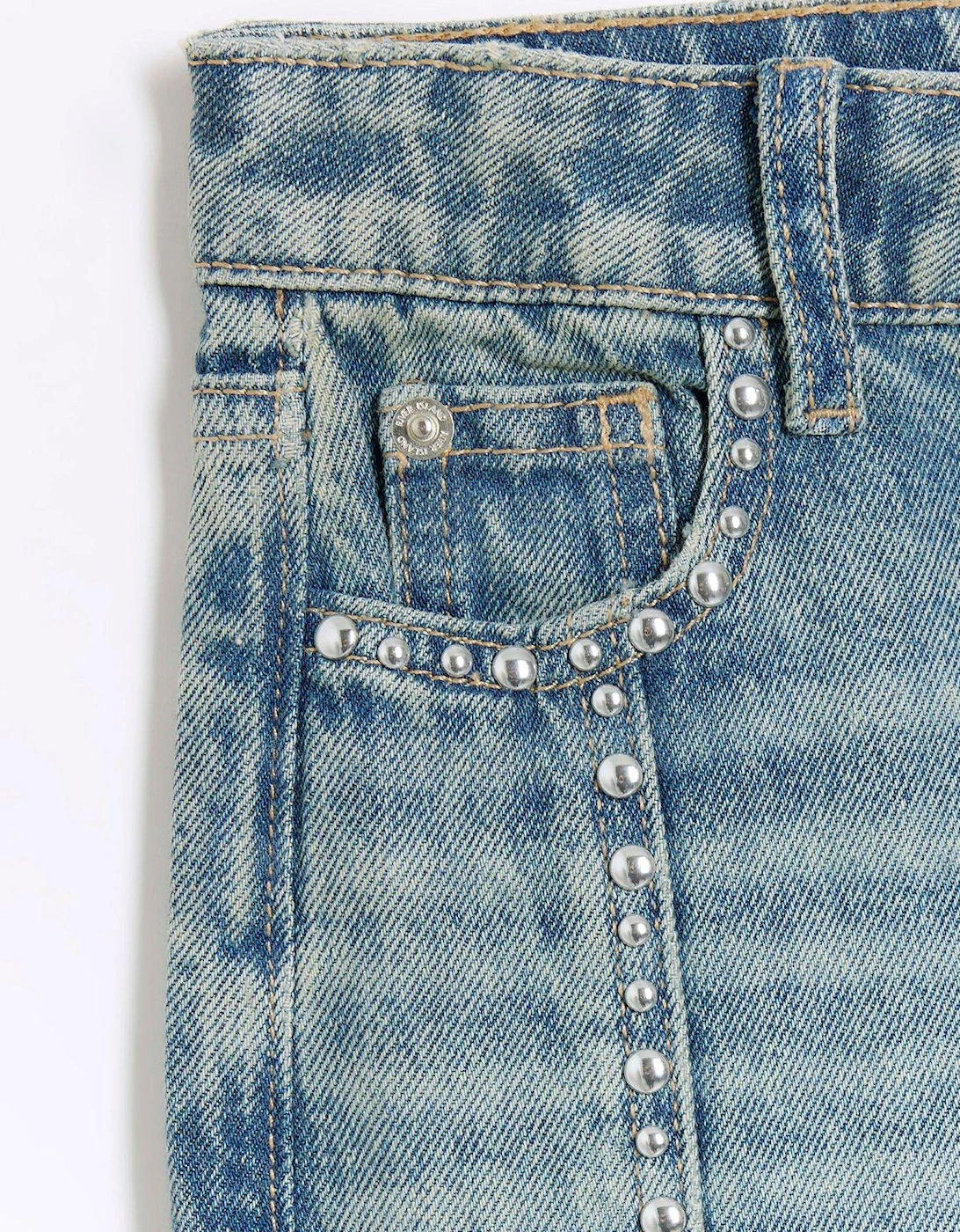 Girls Studded Straight Jeans - Blue
