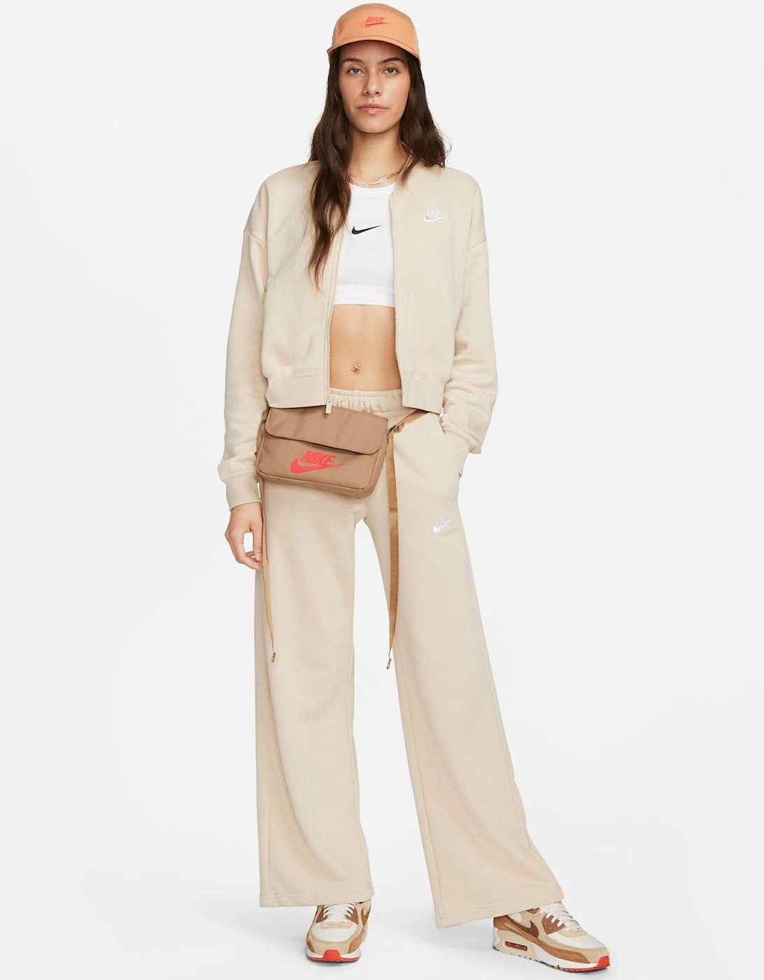 Sportswear Club Fleece Oversized Cropped Full-Zip Jacket - Beige