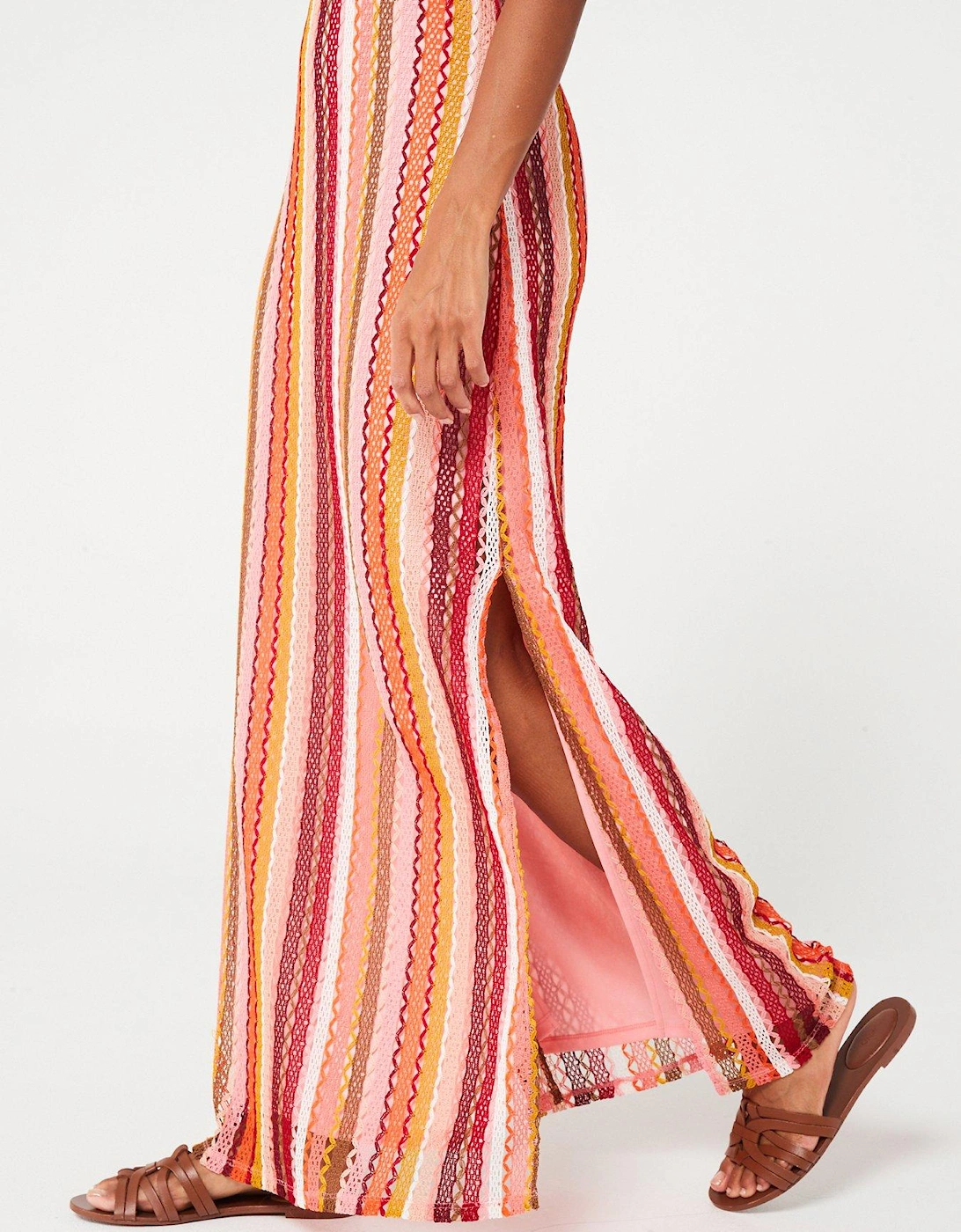 Halter Stripe Maxi Dress - Orange