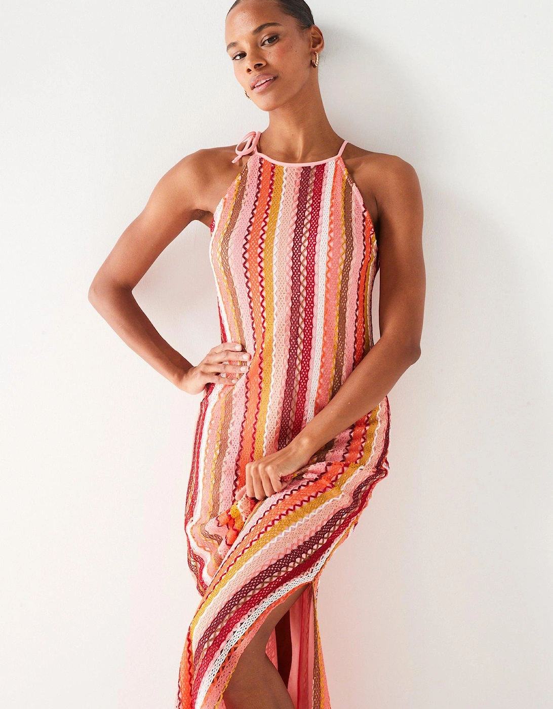 Halter Stripe Maxi Dress - Orange