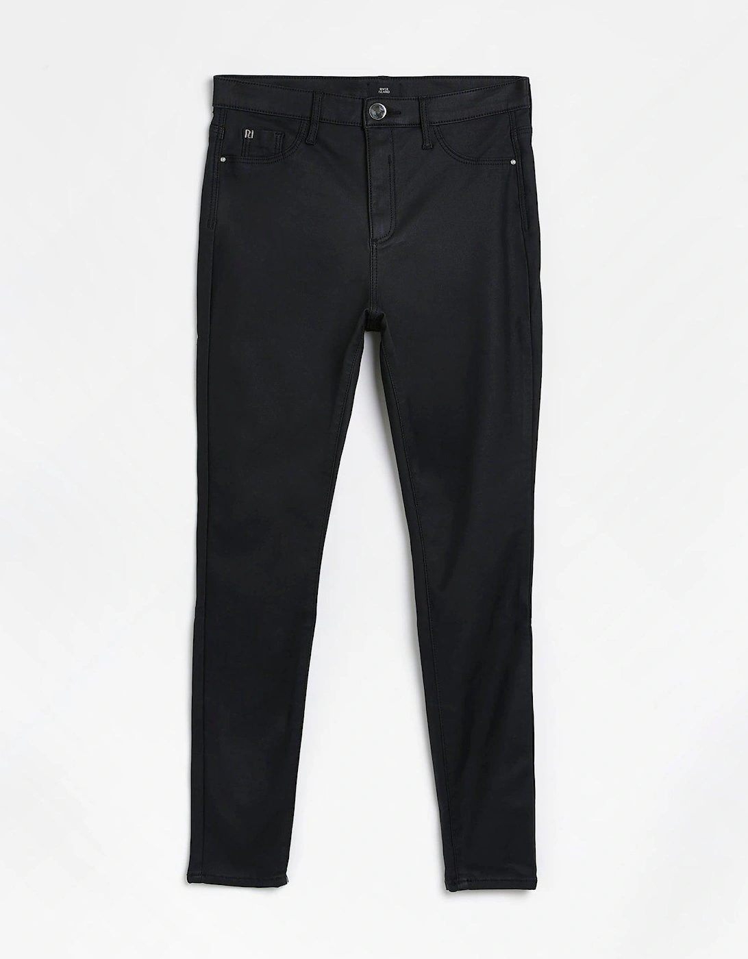 Coated Denim High Rise Skinny Jeans - Black