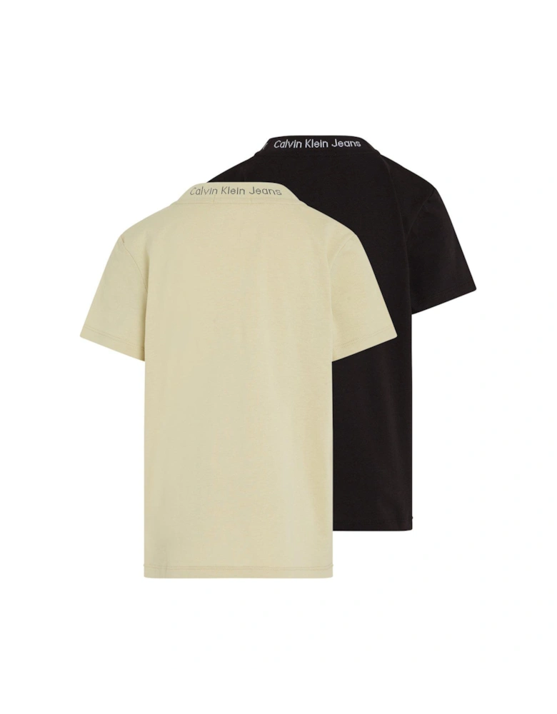 Boys Intarsia 2 Pack Short Sleeve T-shirts - Green Haze/ck Black