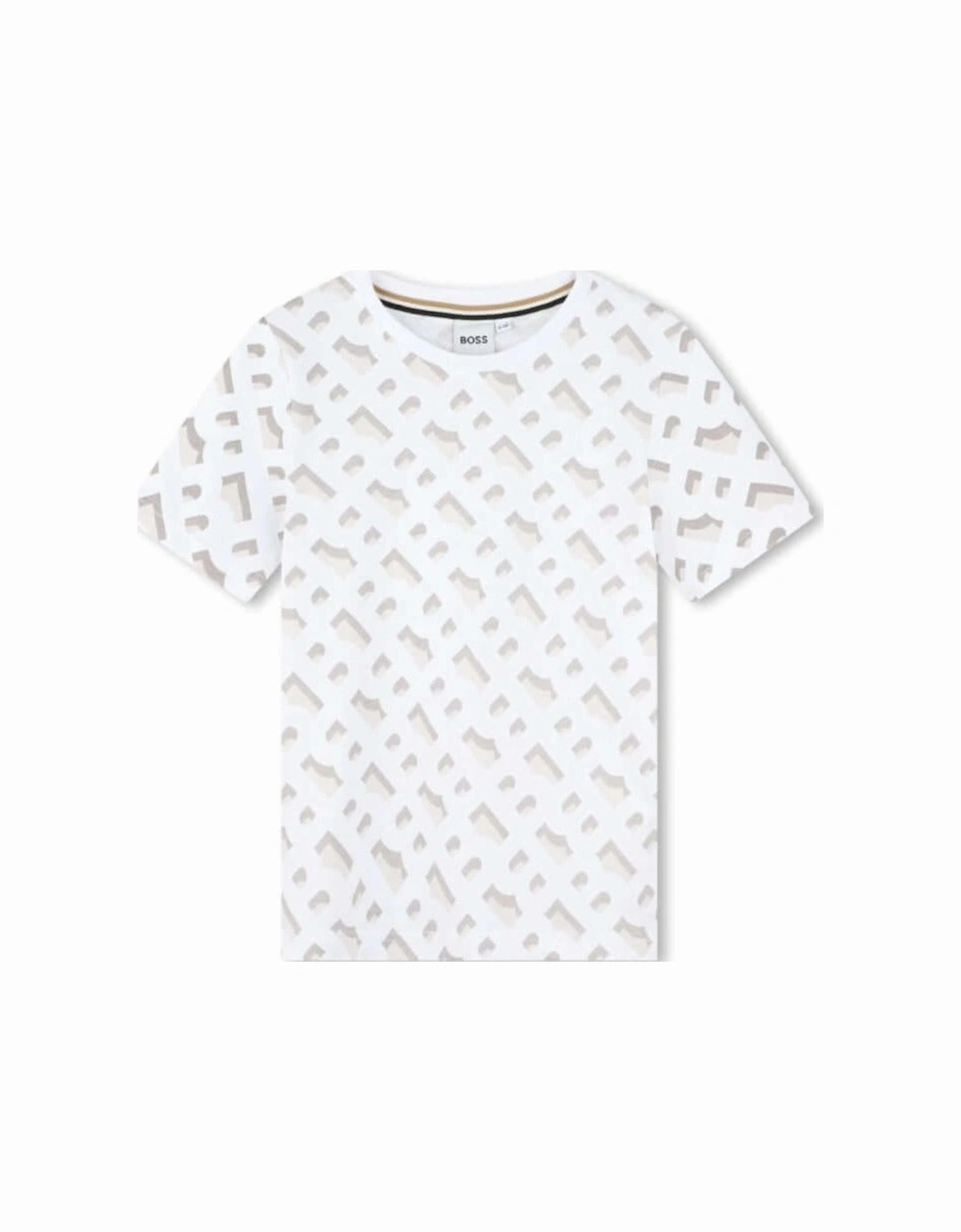 Boys White Monogram T-Shirt, 2 of 1
