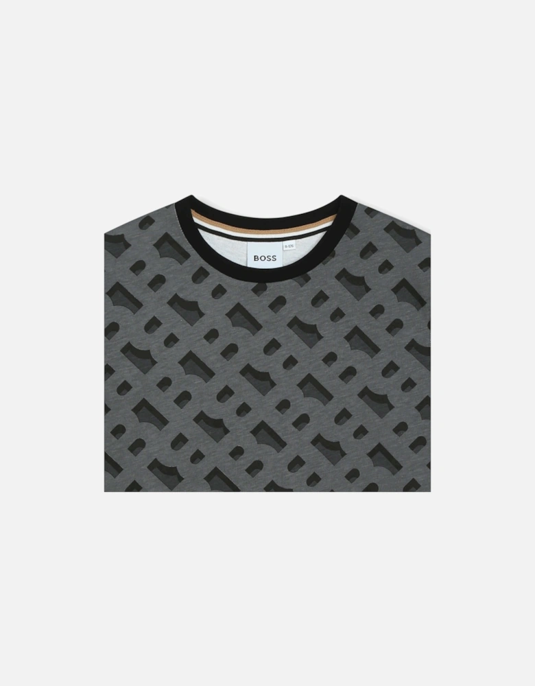 Boys Grey Monogram Print T-Shirt