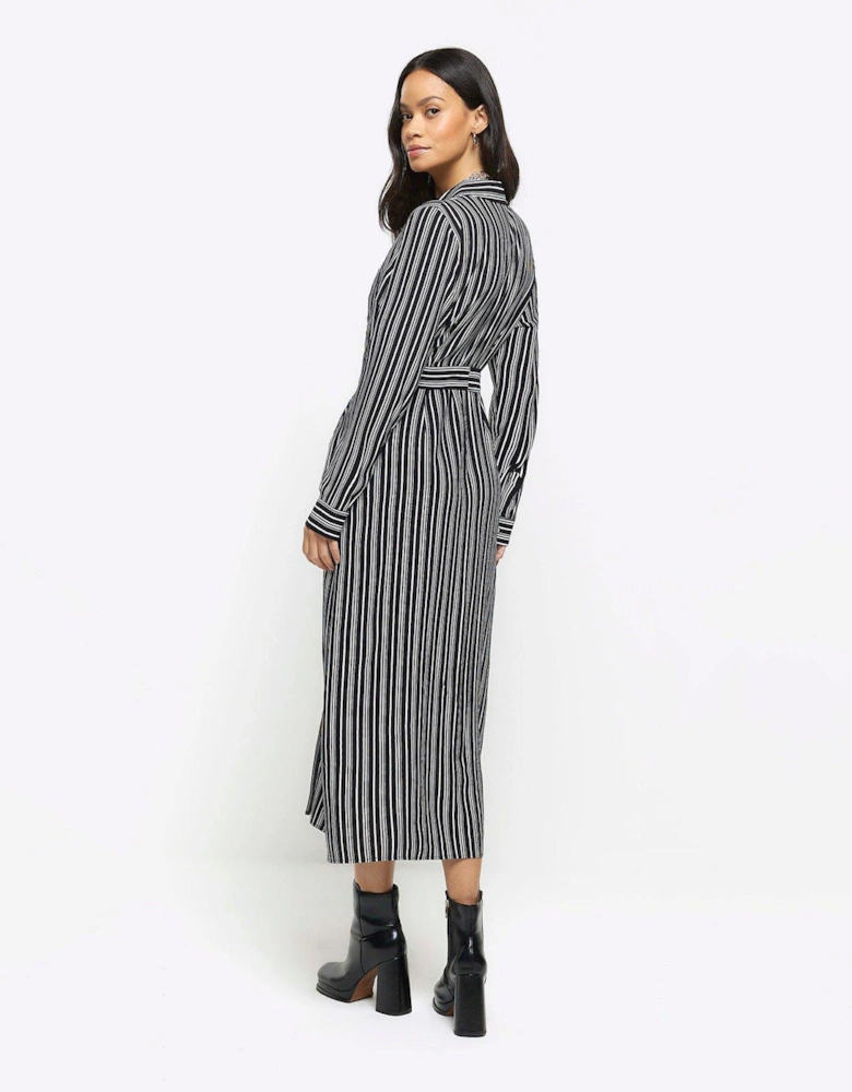 Striped Shirt Midi Dress - Black