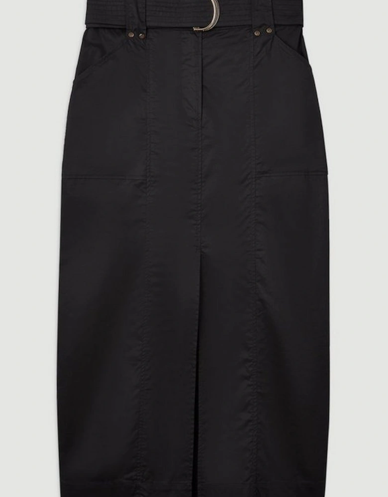 Cotton Sateen Woven Cargo Midi Skirt