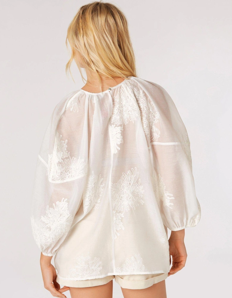 Embroidered Floral Organza Top