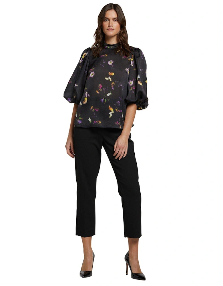 Niycole High Neck Top With Balloon Sleeves - Black