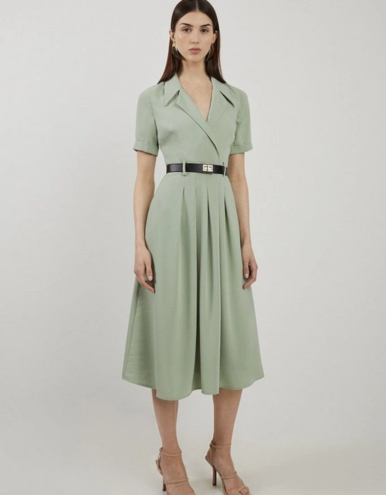 Soft Tailored Belted Midi Dress