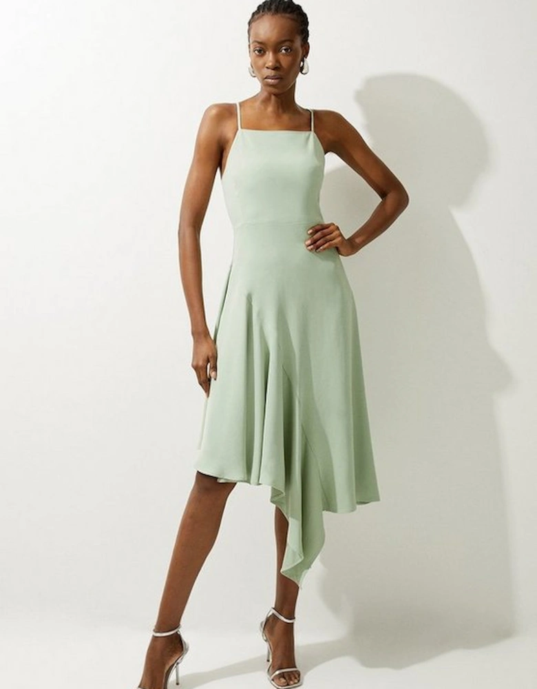 Soft Tailored Draped Asymmetric Skirt Midi Dress