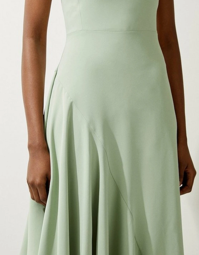 Soft Tailored Draped Asymmetric Skirt Midi Dress