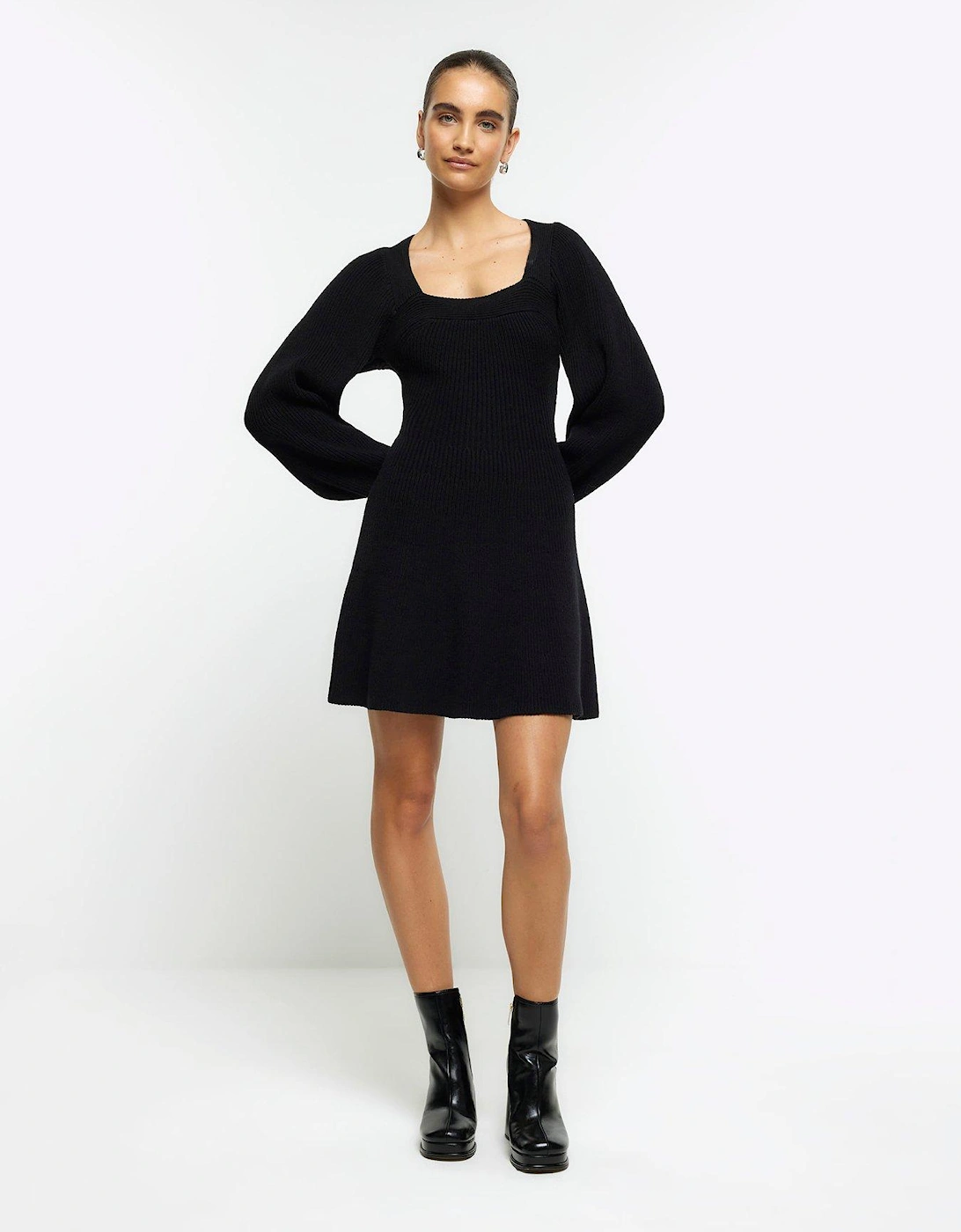 Tayla Square Neck Mini Dress - Black