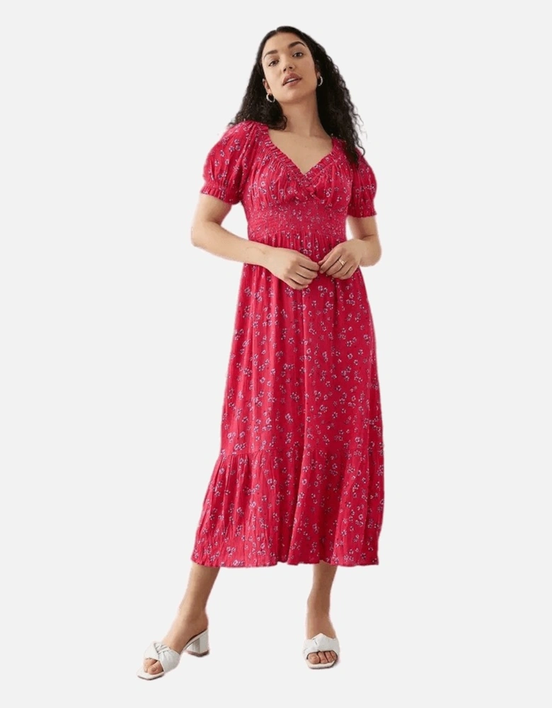 Womens/Ladies Floral Shirred Midi Dress