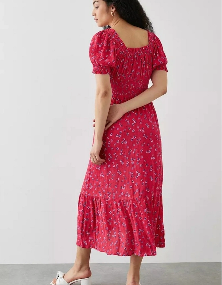 Womens/Ladies Floral Shirred Midi Dress