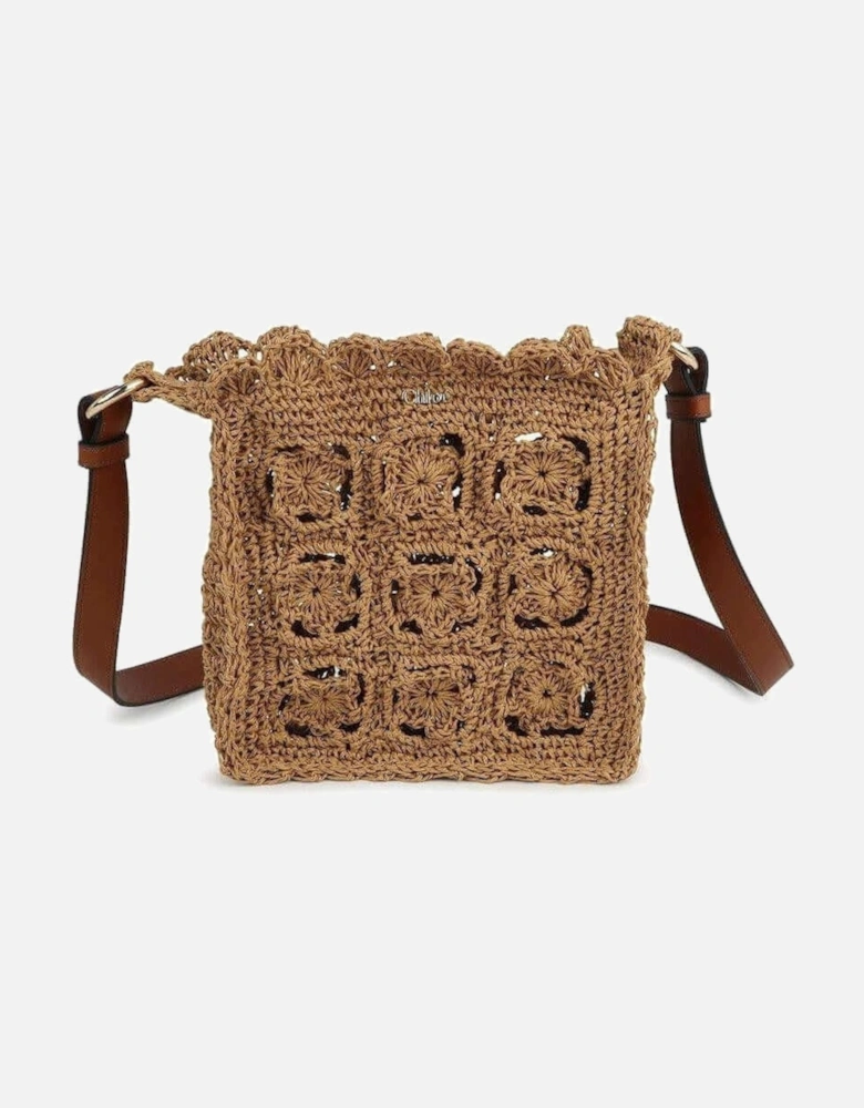 Girls Brown Crochet Leather Strap Bag