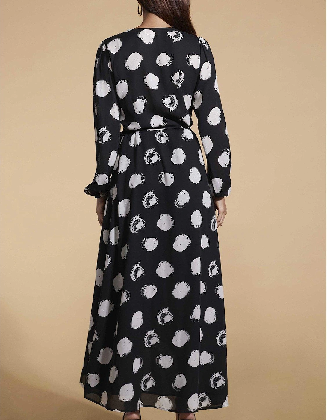 Jagger Mono Spot Wrap Maxi Dress - Black/White