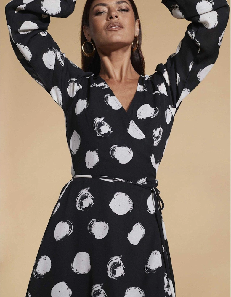 Jagger Mono Spot Wrap Maxi Dress - Black/White