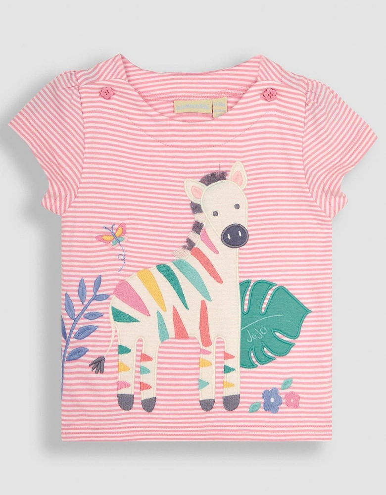 Girls Zebra Applique T-Shirt - Pink