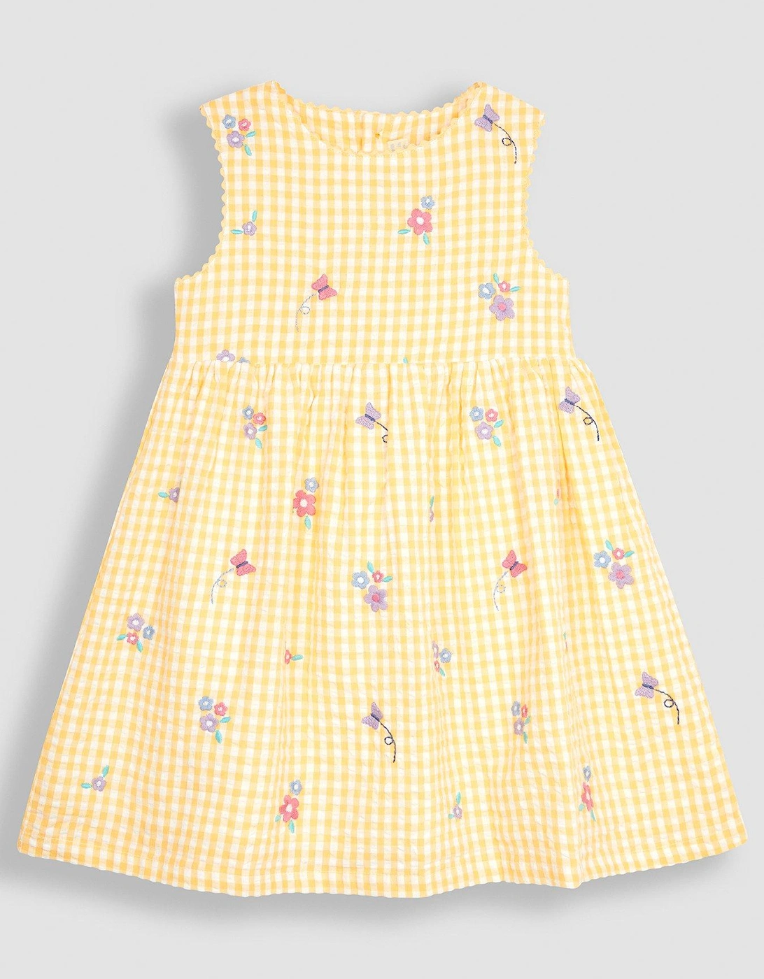 Girls Butterfly Embroidered Gingham Summer Dress - Yellow, 2 of 1
