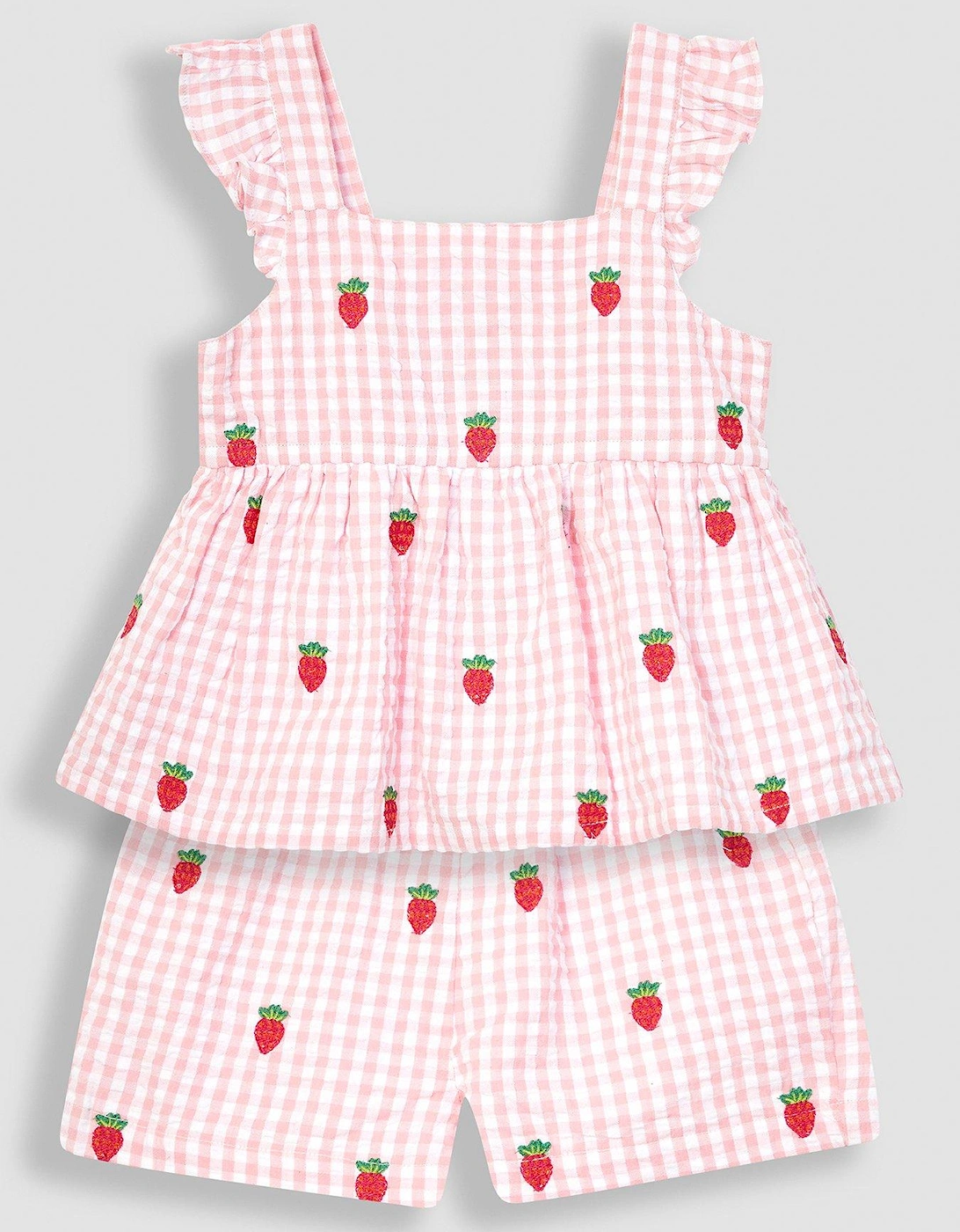 Girls 2-Piece Strawberry Seersucker Blouse & Shorts Set - Pink, 2 of 1