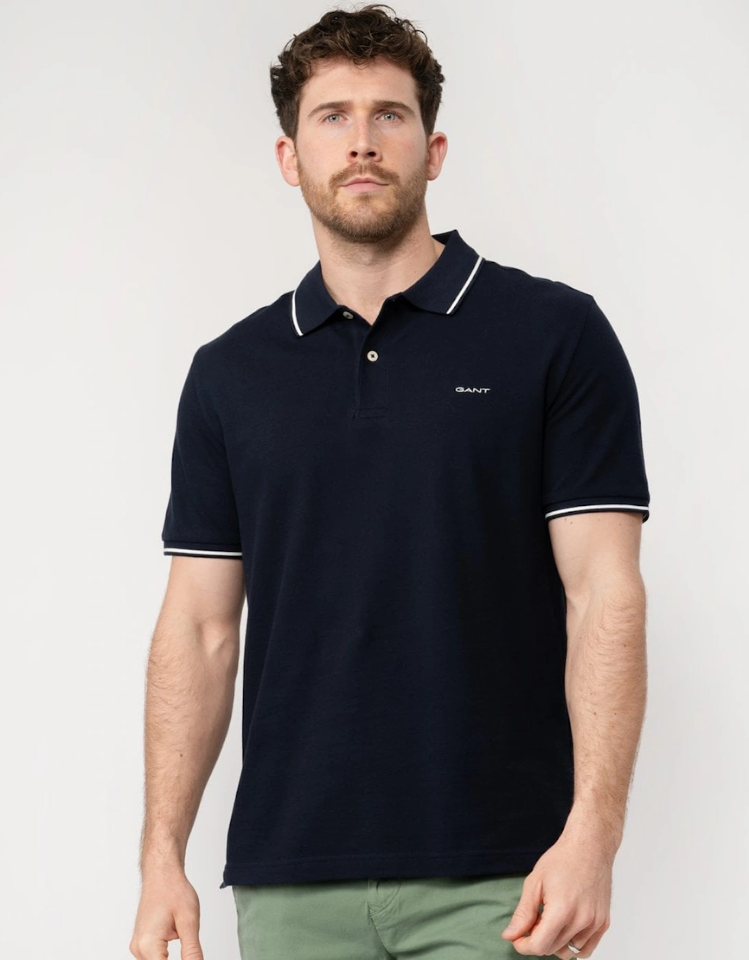 Gant Men's Navy Short Sleeve Tipping Pique Polo - - : 42/Regular Xl