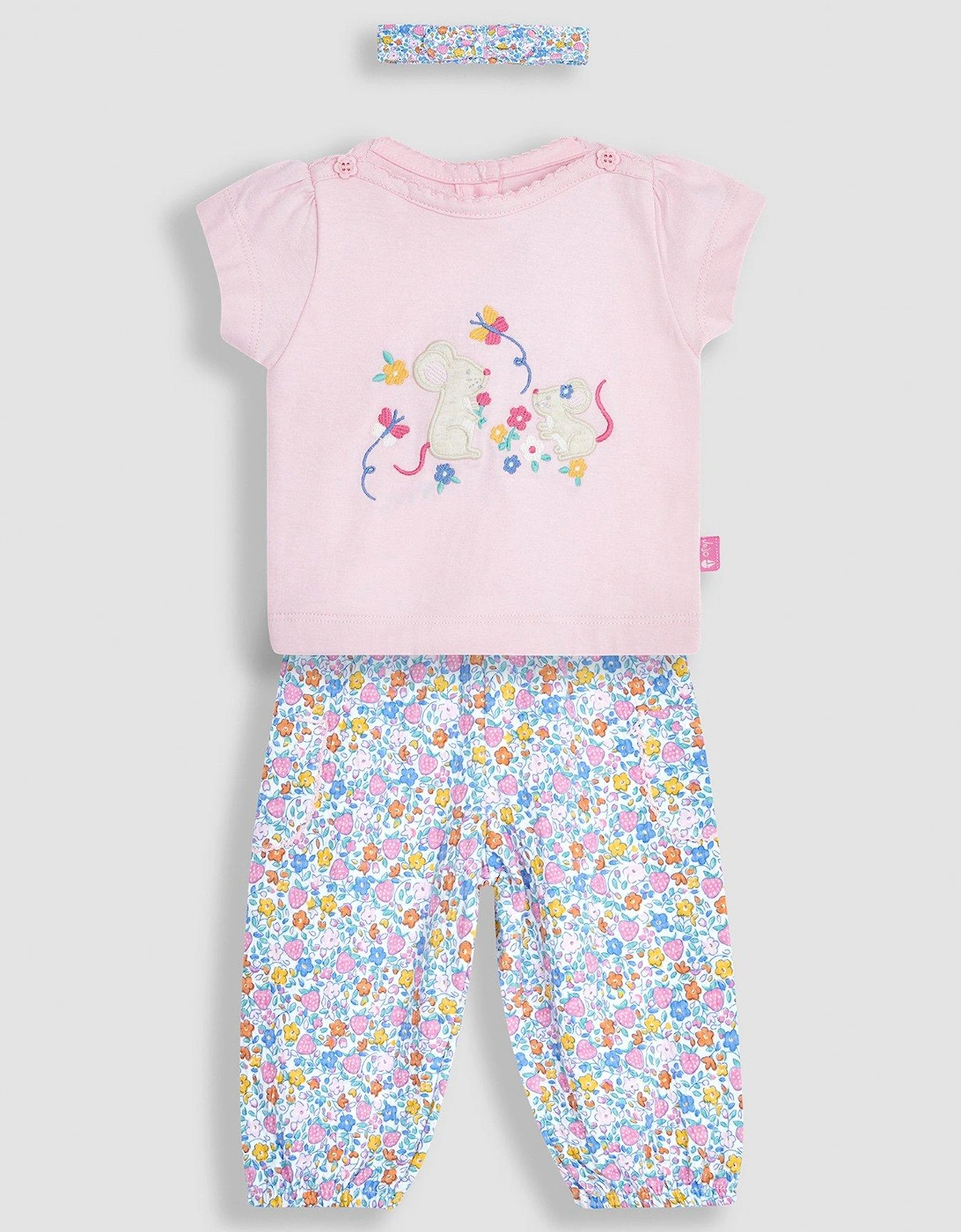 Girls 3-Piece Mouse Crinkle Cotton Top & Trousers Set - Pink, 4 of 3