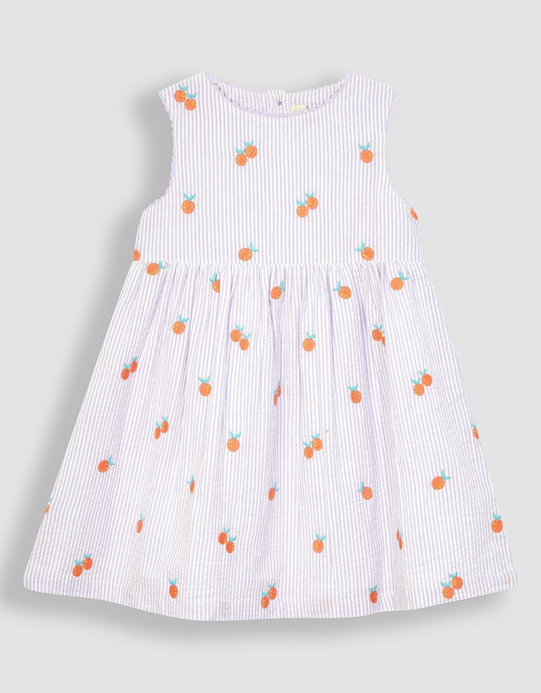 Girls Orange Embroidered Seersucker Stripe Summer Dress - Purple, 4 of 3
