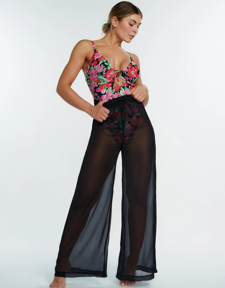 Wide Leg Chiffon Trouser - Black