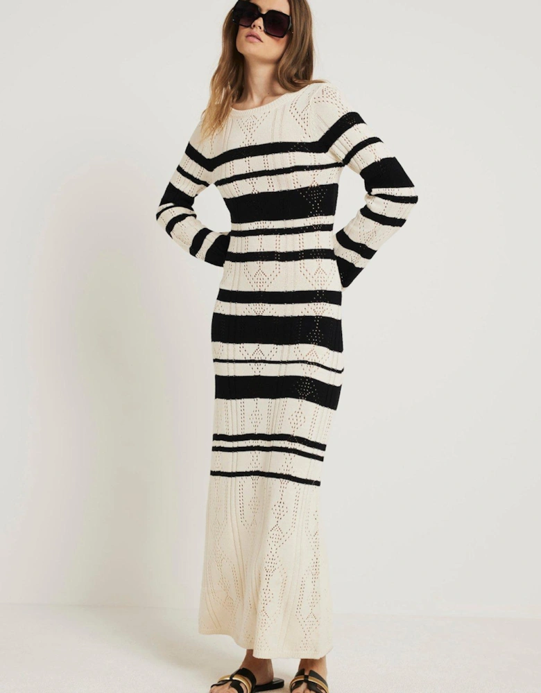 Knitted Stripe Maxi Dress - Cream