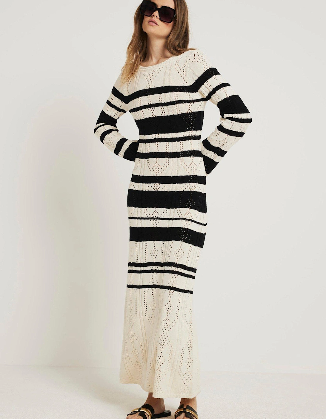 Knitted Stripe Maxi Dress - Cream, 6 of 5