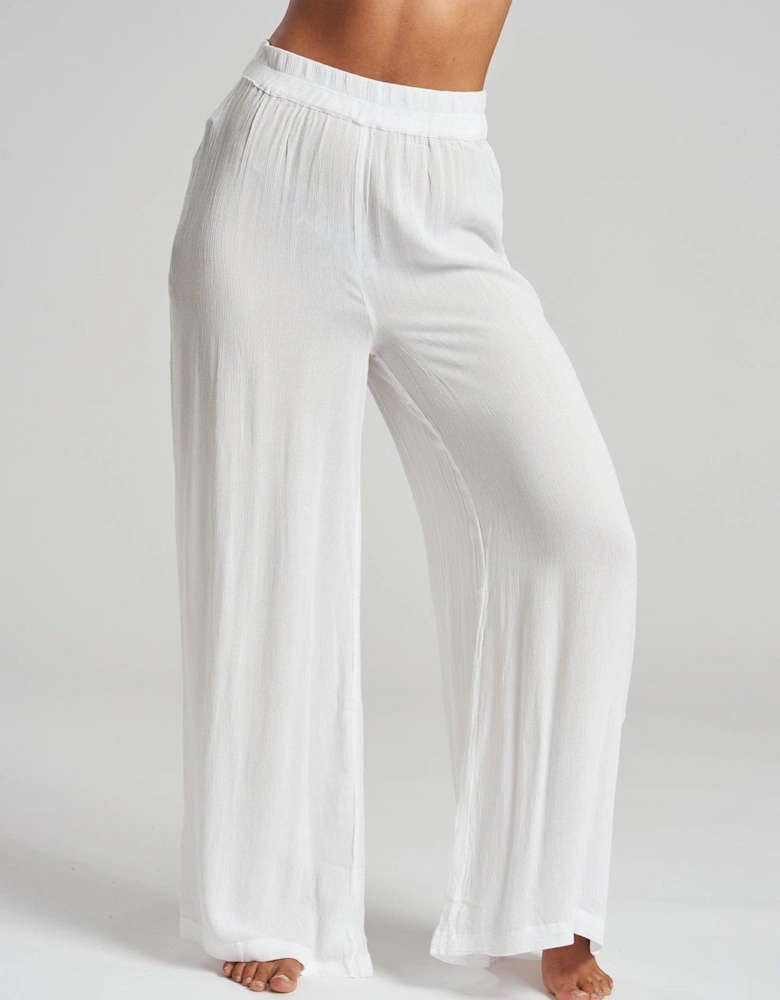 Crinkle Vicose Wide Leg Trousers - White