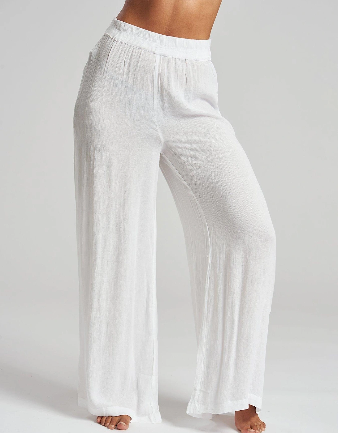 Crinkle Vicose Wide Leg Trousers - White, 2 of 1