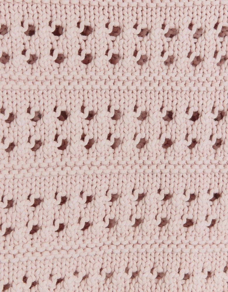Girls Collared Crochet Jumper - Pink