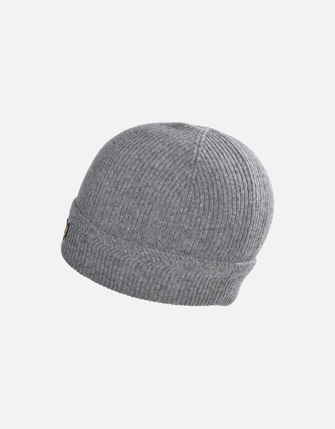 Lambswool Racked Rib Beanie Hat, Mid Grey Marl
