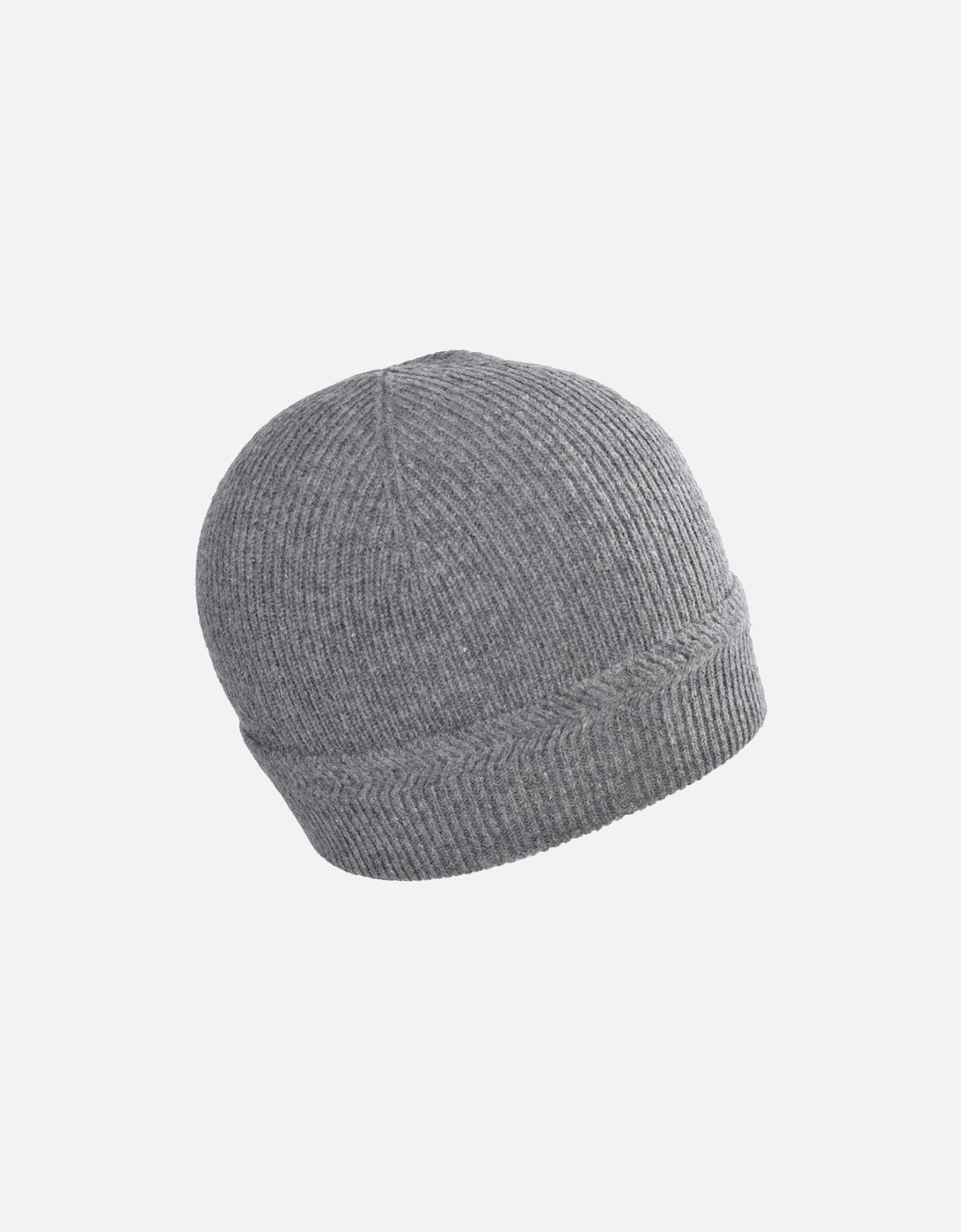Lambswool Racked Rib Beanie Hat, Mid Grey Marl
