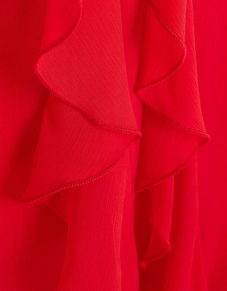 Frill Detail Halterneck Top - Red