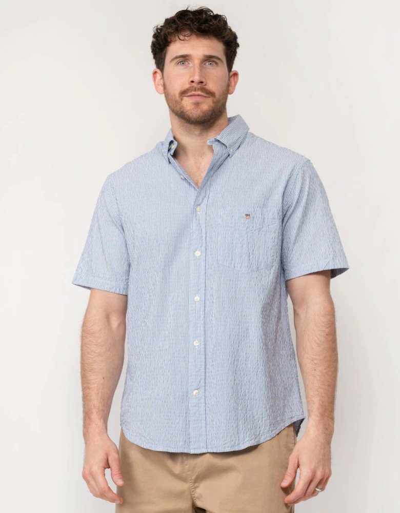 Mens Regular Seersucker Stripe Short Sleeve Shirt