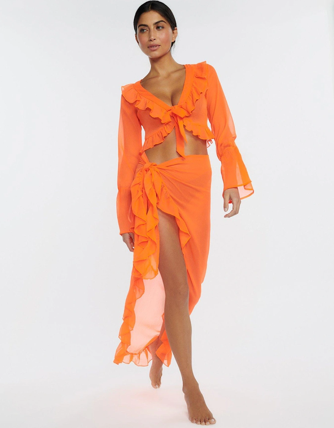 Ruffle Chiffon Top - Orange, 2 of 1