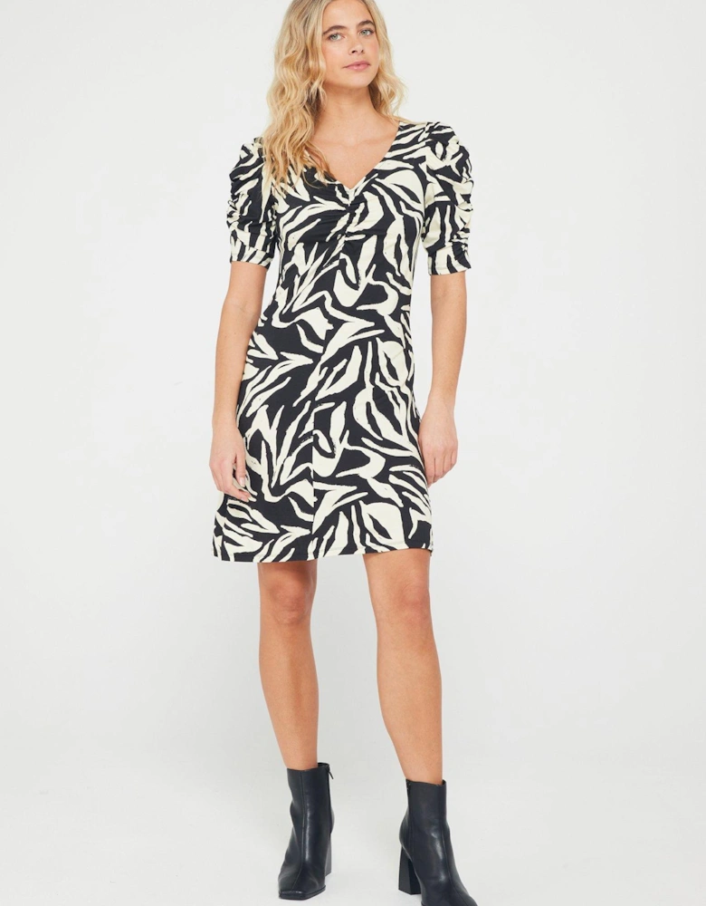 Ruched Sleeve Jersey Mini Dress - Print