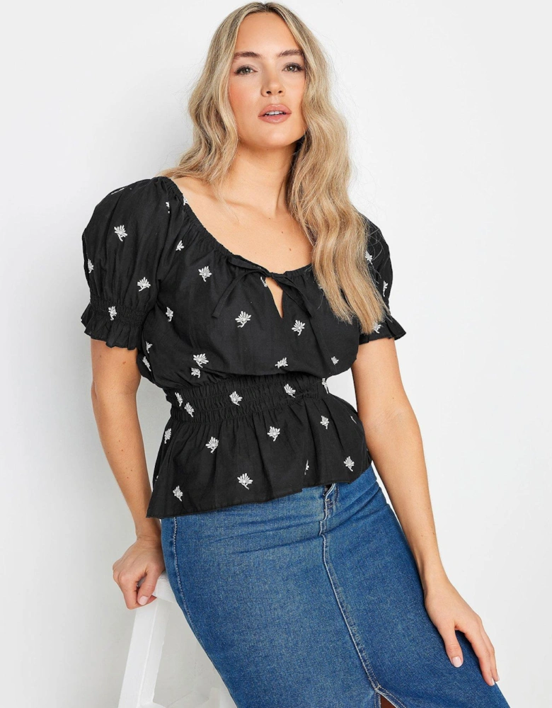 Tall Embroidered Gypsy Top - Black