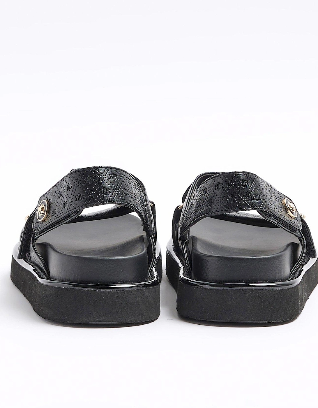 Cross Strap Embossed Sandals - Black