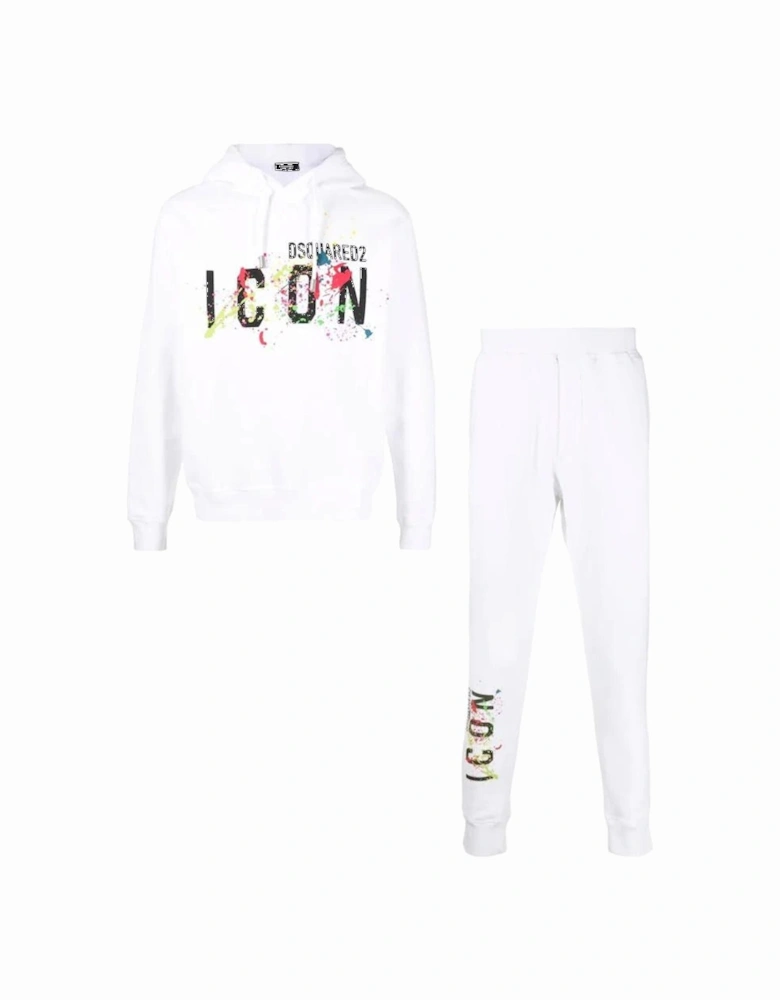 Icon Splattered Hoodie & Joggers Tracksuit in White
