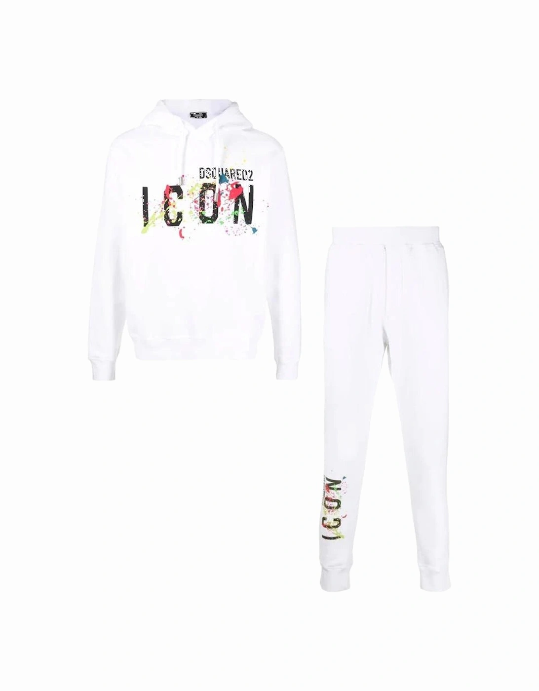 Icon Splattered Hoodie & Joggers Tracksuit in White, 2 of 1