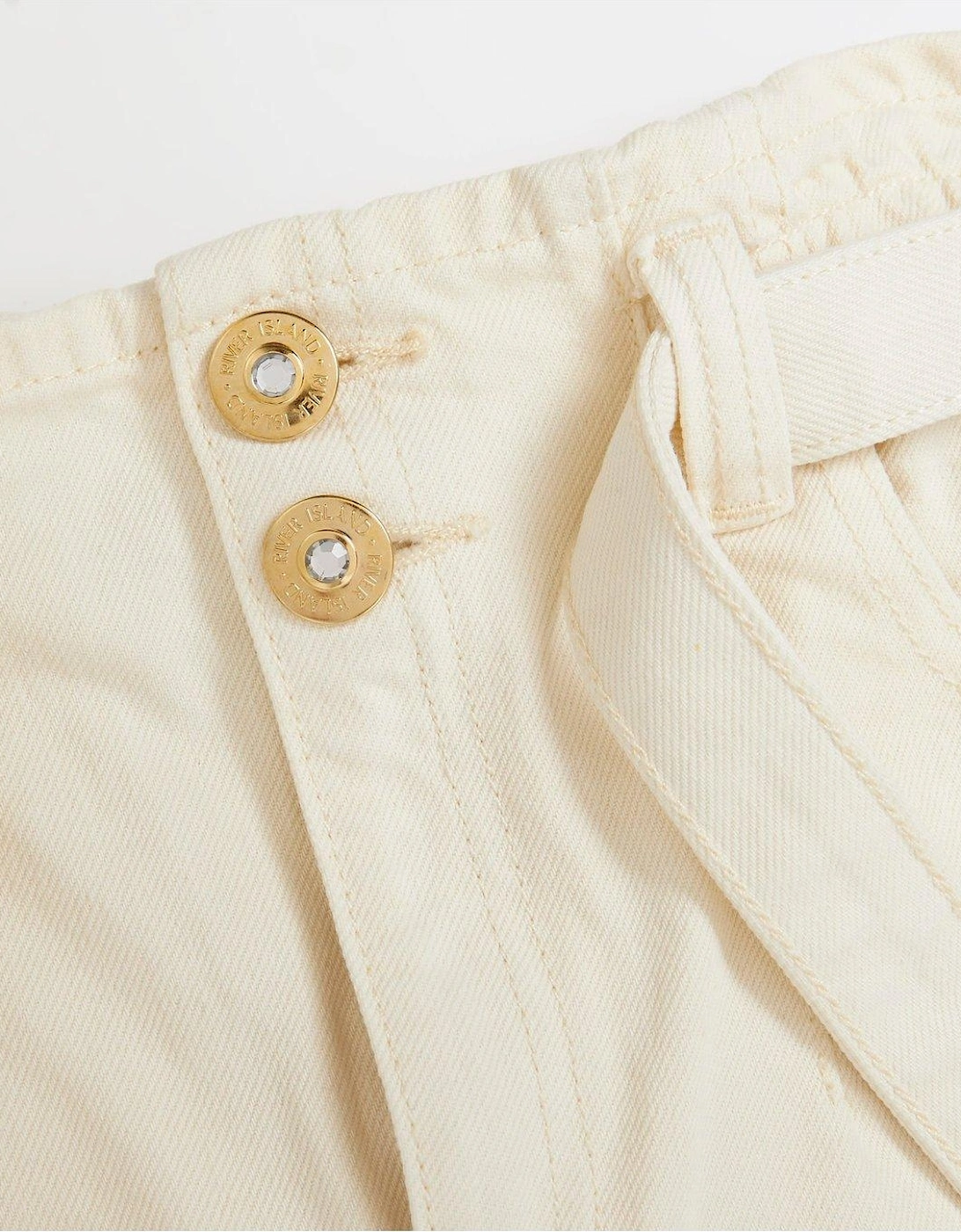 Girls Paperbag Belted Waist Shorts - Cream