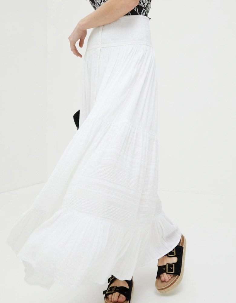 Rhea Tiered Boho Beach Maxi Skirt - White