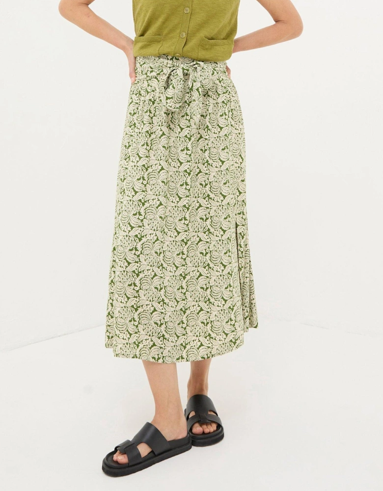 Sascha Damask Floral Midi Skirt - Green