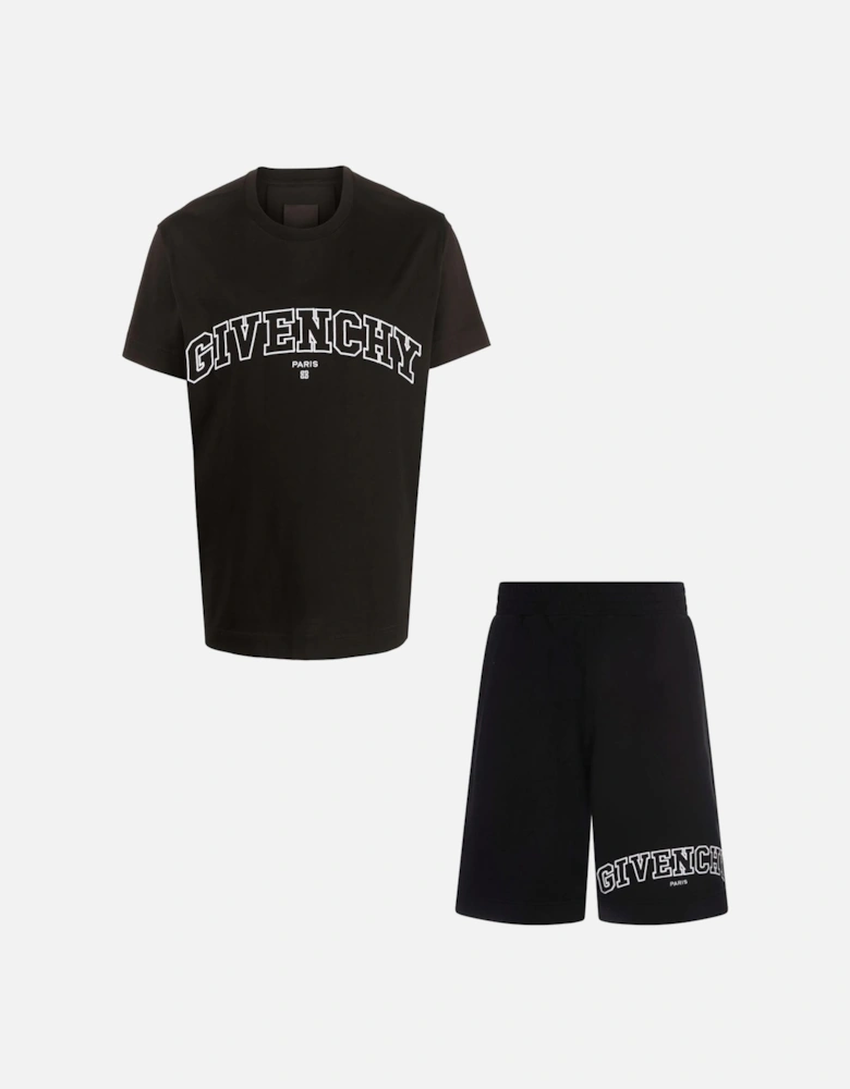 Logo Embroidered T-Shirt & Shorts Set in Black