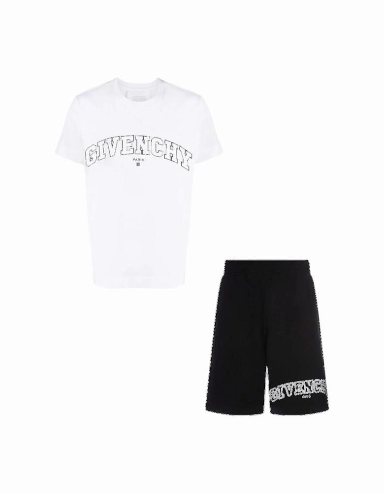 Logo Embroidered T-Shirt & Shorts Set in White/Black