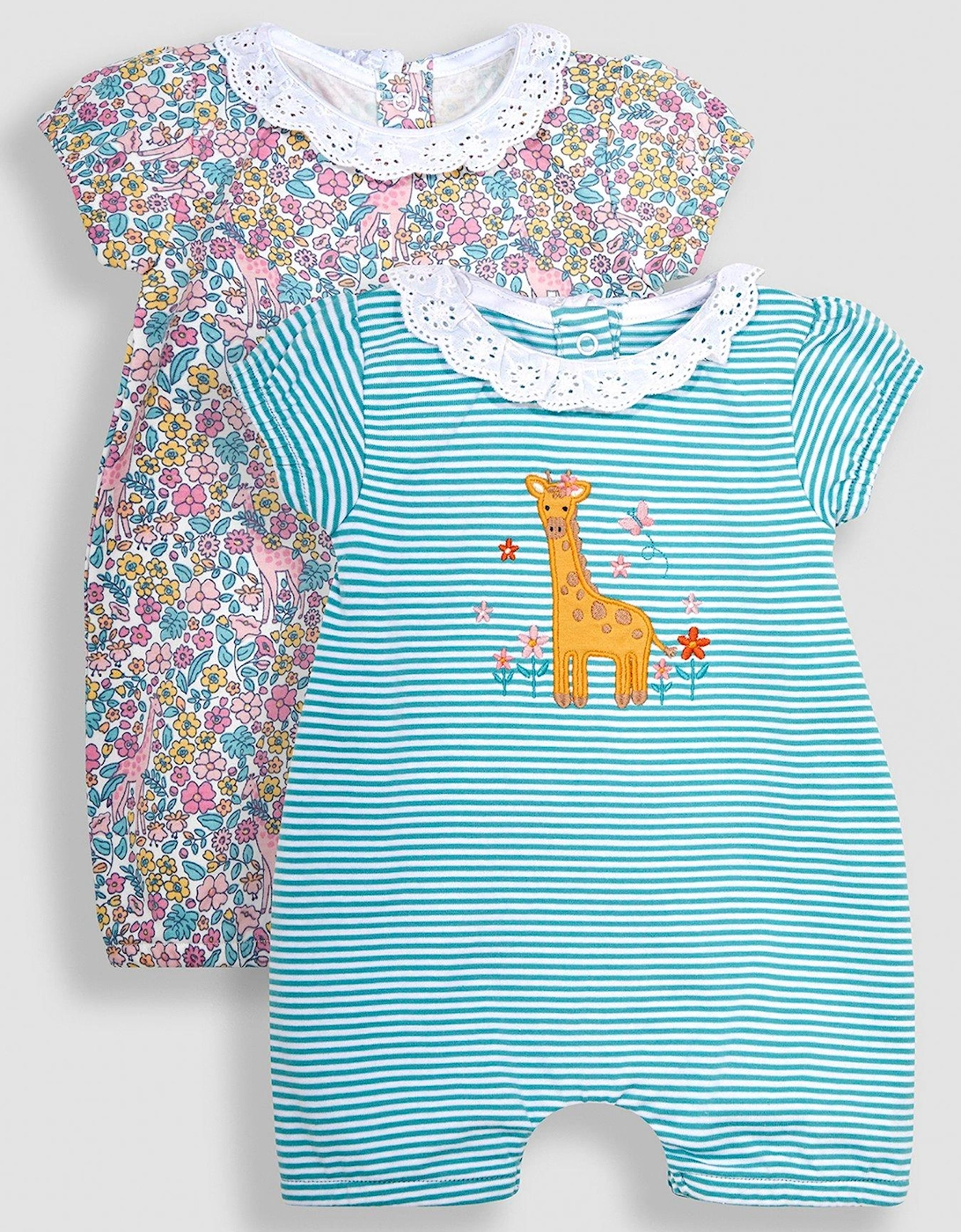 Girls 2-Pack Giraffe Applique & Floral Rompers - Pink, 5 of 4